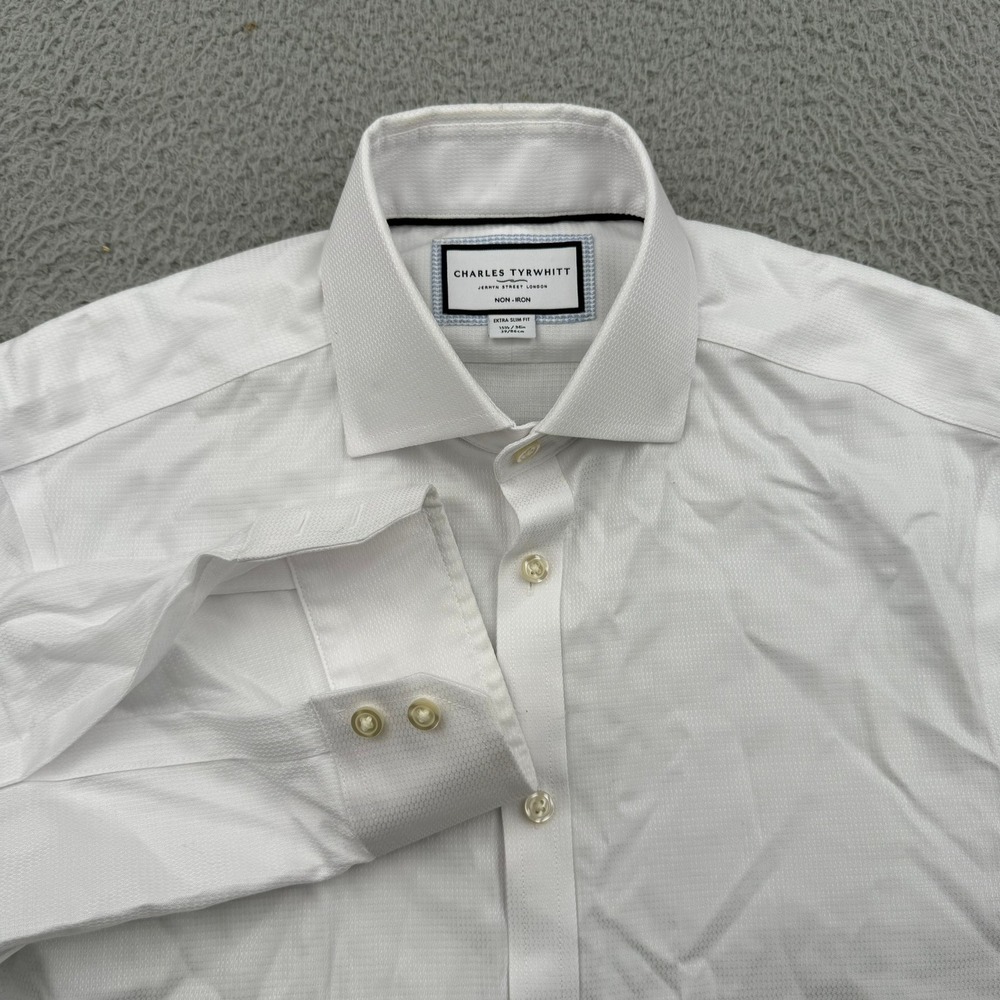 Charles Tyrwhitt Dress Shirt Mens 15.5/34 White Honeycomb Extra Slim Non-Iron